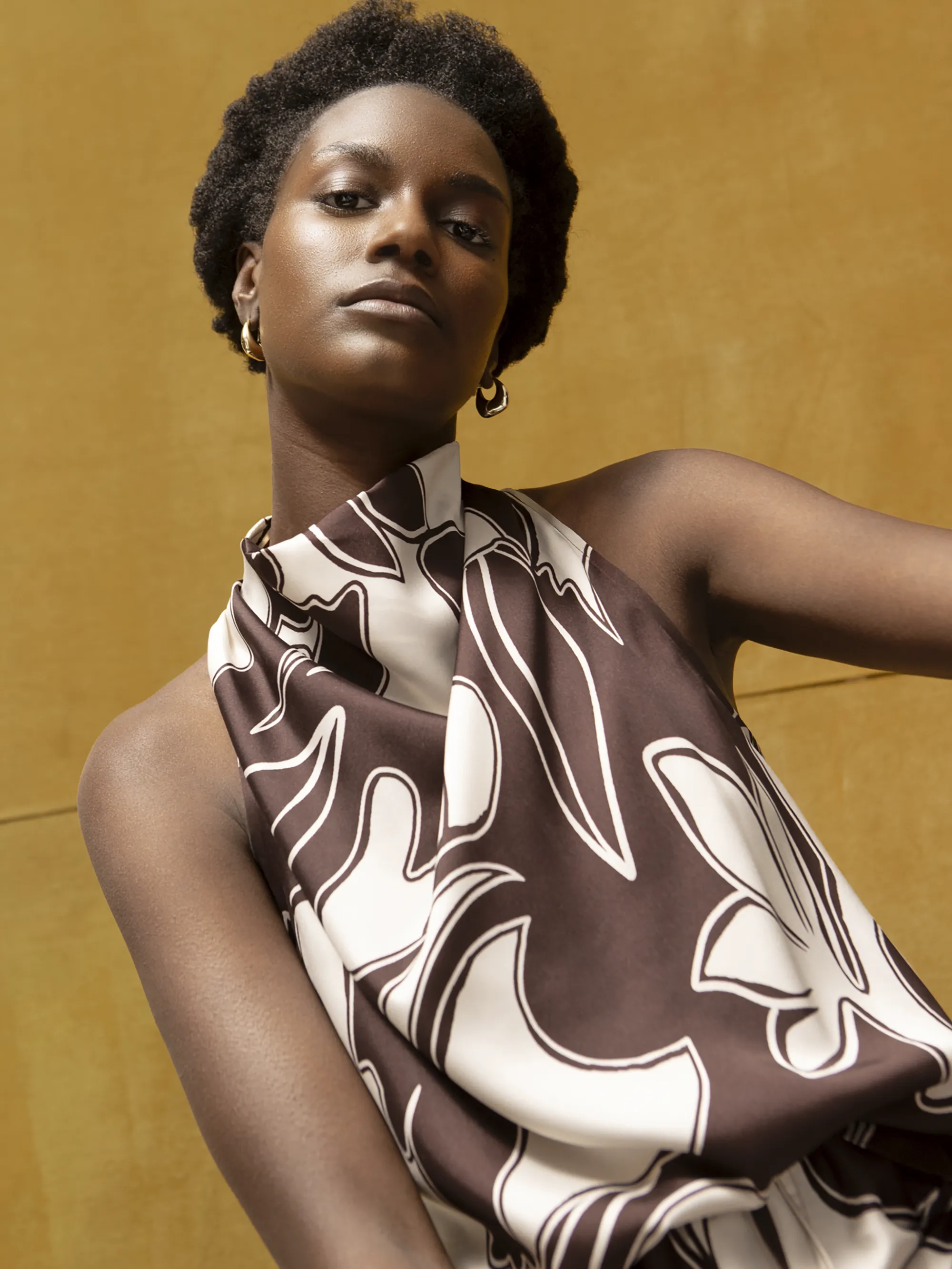 Brown Swirl Print Drape Top