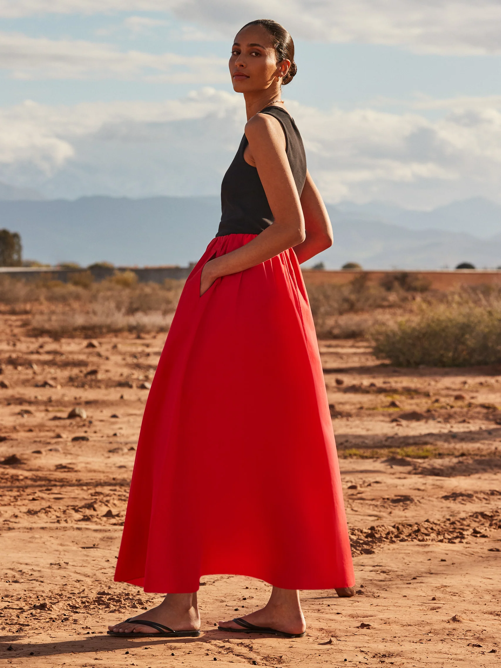 Red Cotton Poplin Skirt