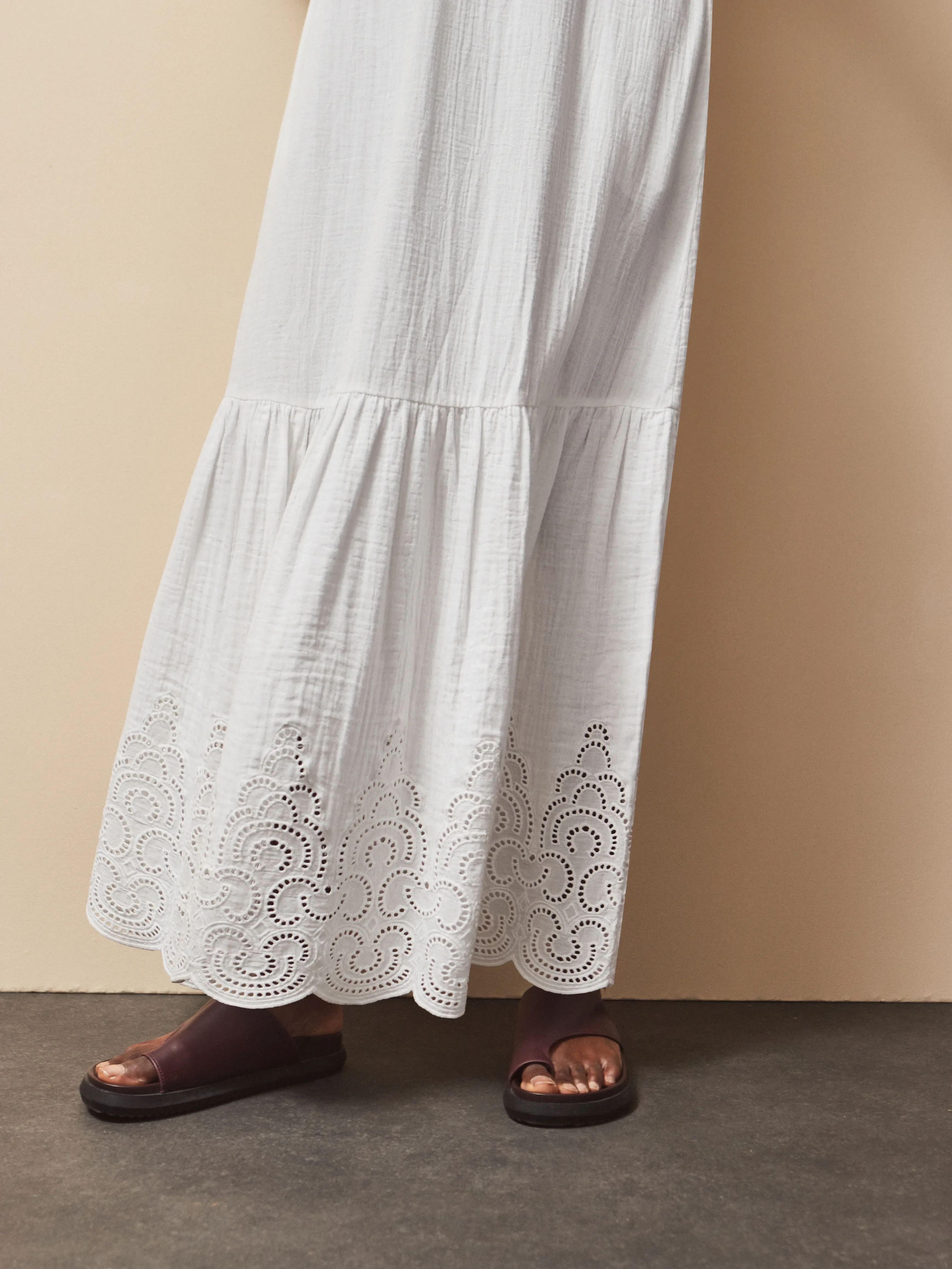 Petite White Broderie Hem Cheesecloth Maxi Dress