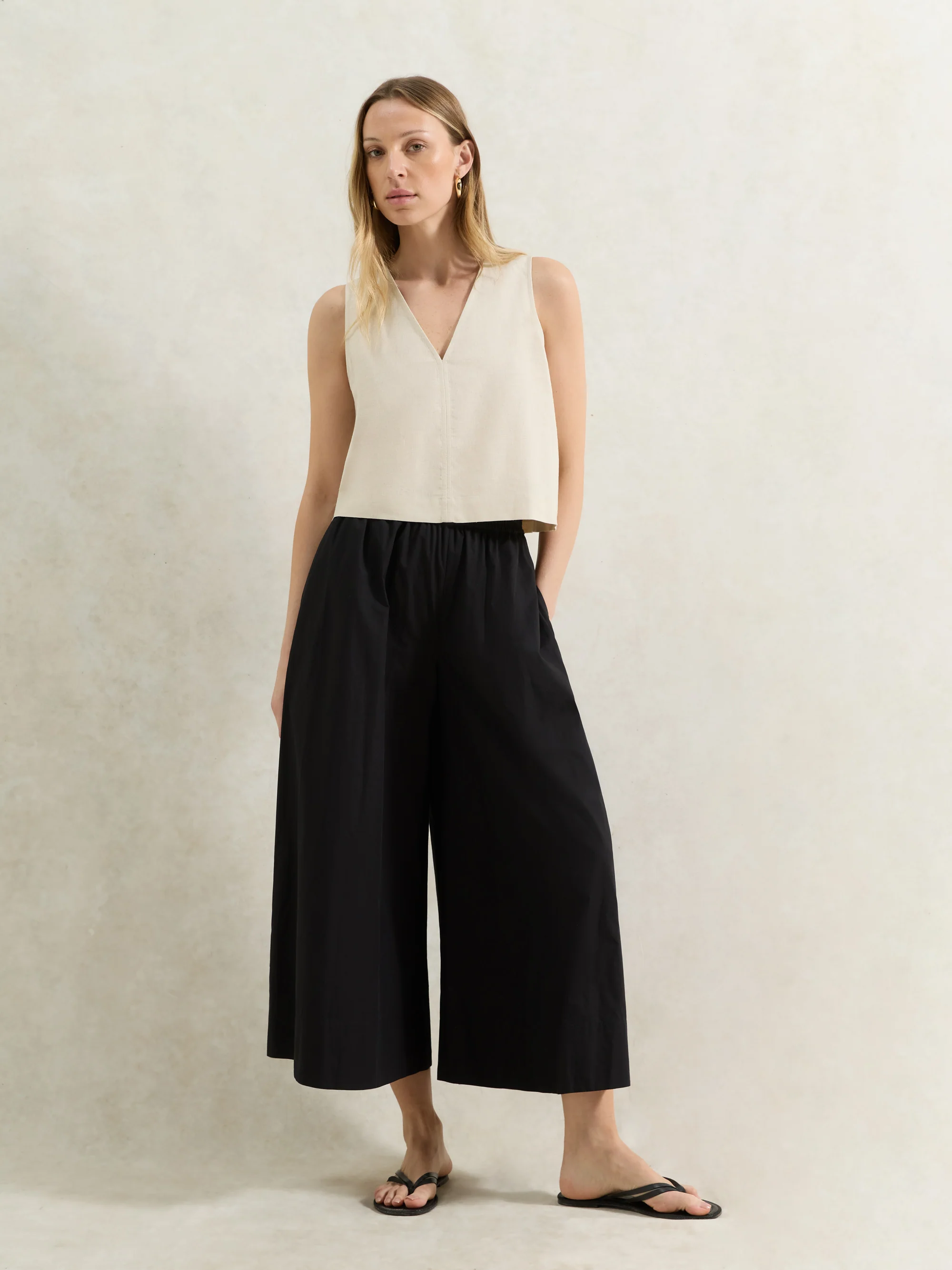 Black Cotton Poplin Culottes