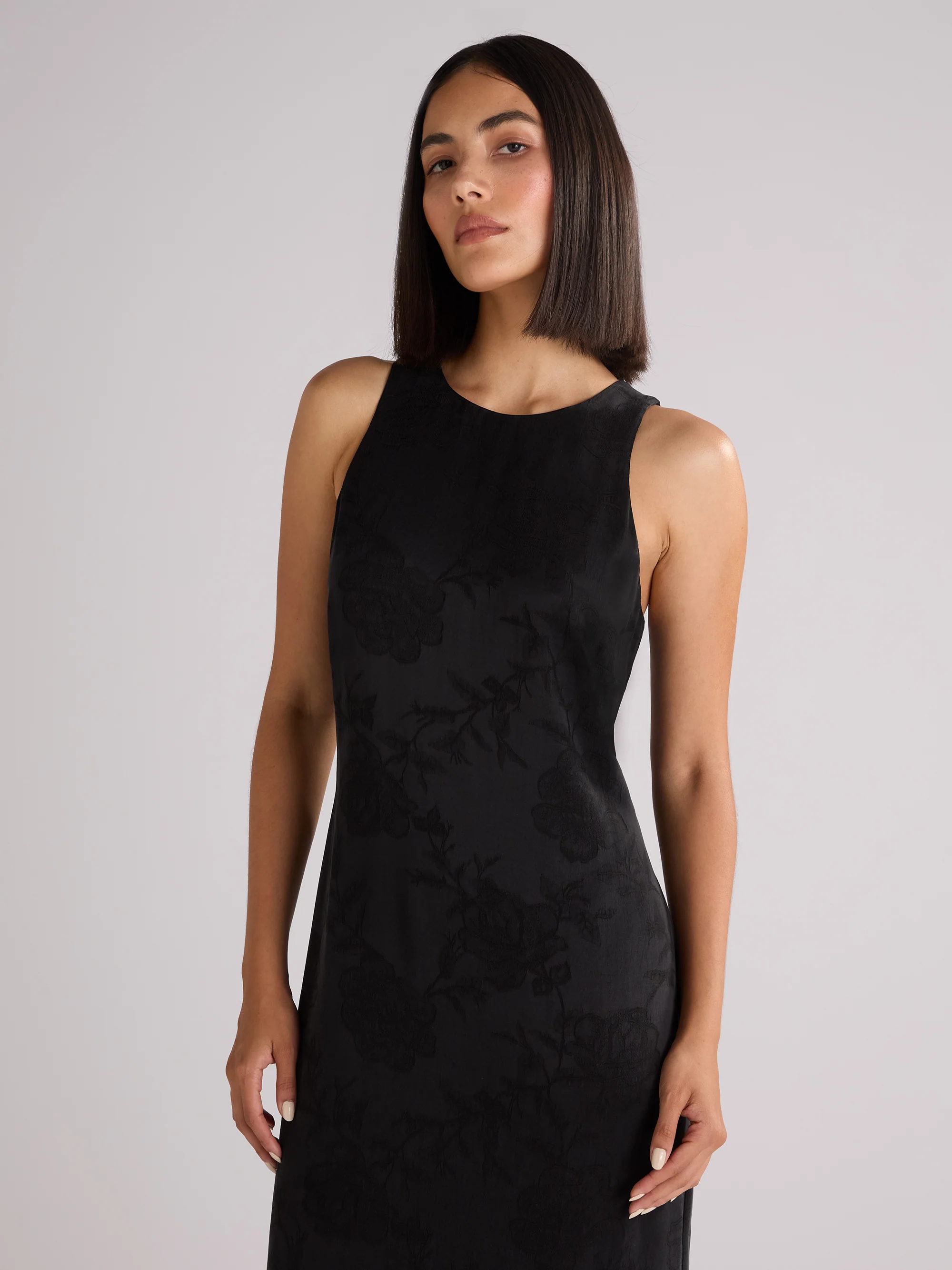 Petite Camilla Black Jacquard Racer Dress