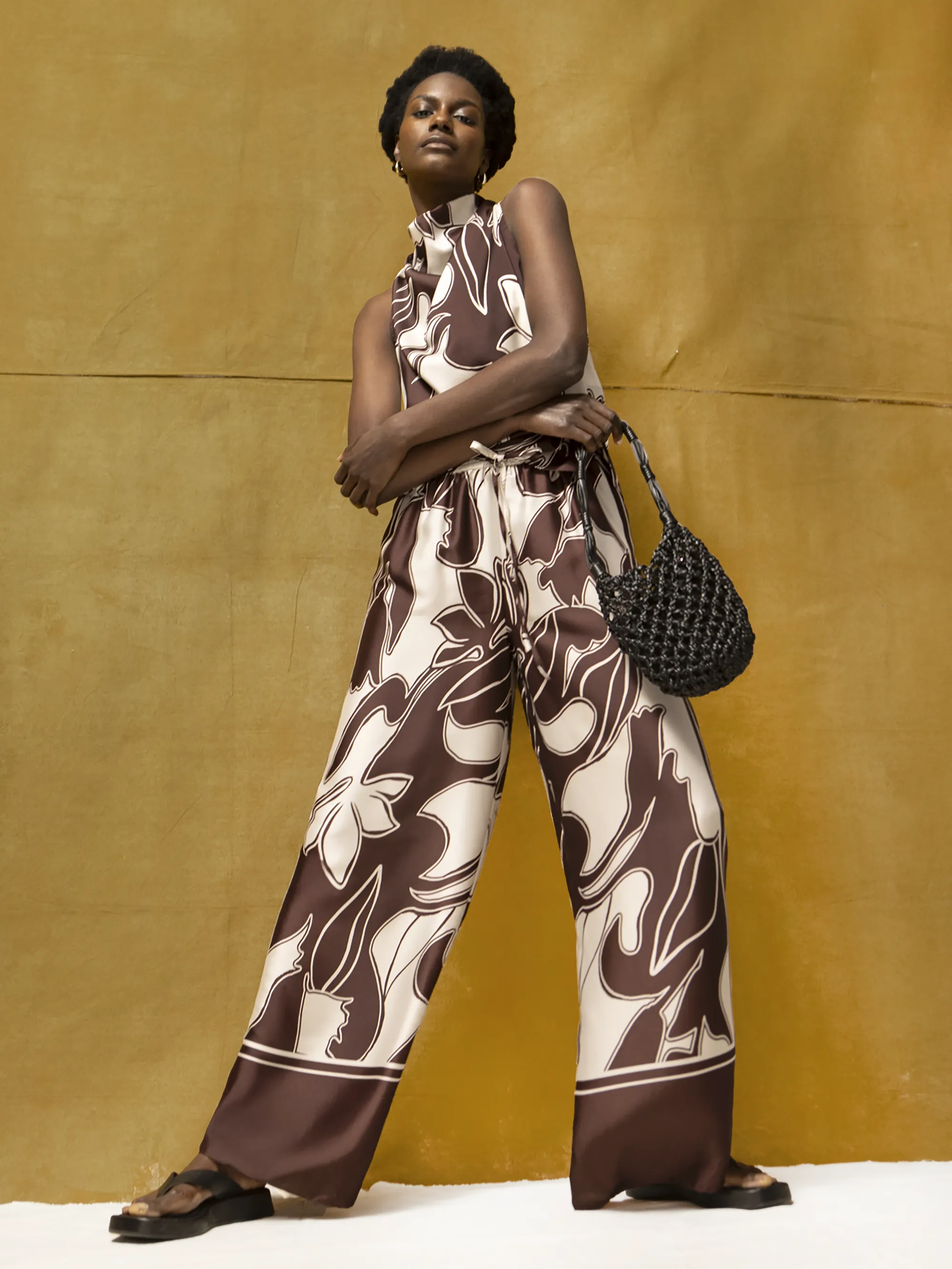 Brown Swirl Border Print Trouser